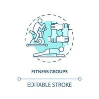 Fitness Gruppen Türkis Konzept Symbol. Sport Aktivität. physisch Übung. Ausbildung zusammen. Gemeinschaft Unterstützung abstrakt Idee dünn Linie Illustration. isoliert Gliederung Zeichnung. editierbar Schlaganfall vektor