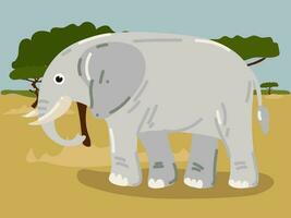Illustration von ein Karikatur Elefant im die Safari, Wüste. Savanne mit ein komisch groß Elefant. ein grau Elefant im es ist Lebensraum. Kinder- Illustration, Drucken zum Kinder- Bücher vektor