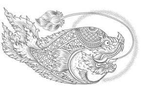 lai thailändisch oder Linie thailändisch Karpfen Fisch isolieren Hintergrund. traditionell thailändisch Fisch tätowieren vektor