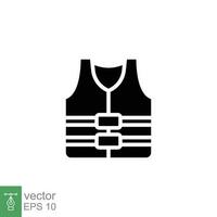 Leben Weste Symbol. einfach solide Stil. Sicherheit Jacke, Wasser Transport Sicherheit bewachen Ausrüstung Kontakt. schwarz Silhouette, Glyphe Symbol. Vektor Illustration isoliert auf Weiß Hintergrund. eps 10.