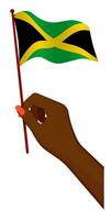 kvinna hand försiktigt innehar små flagga av jamaica. Semester design element. tecknad serie vektor på vit bakgrund