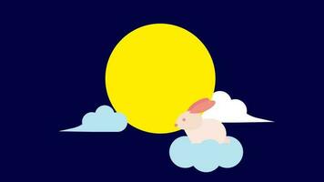 tecknad serie söt måne kanin kanin flygande till de måne ovan moln. asiatisk mitt under hösten festival saga berättelse karaktär. platt design tapet, vektor, illustration, eps10 vektor