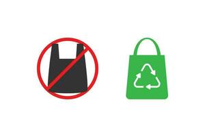 Nein Plastik Tasche und Öko freundlich Tasche oder recyceln Tasche Symbol Zeichen Design Vektor