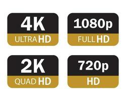modern Technologie Zeichen. 4k Ultra hd , 2k Quad hd , 1080p voll hd und 720p hd. Vektor Illustration Symbol Monitor Anzeige Etikette