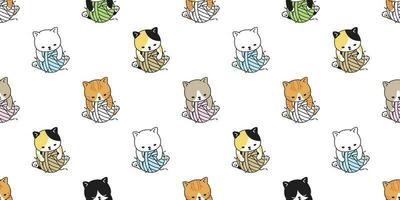 katt sömlös mönster vektor garn boll kattunge kalikå sällskapsdjur ras scarf isolerat upprepa tapet bricka bakgrund tecknad serie illustration
