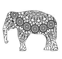 elefant mandala färg bok, indisk elefant mandala, utsmyckad elefant, hand dragen vektor illustration