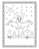 Halloween Färbung Seiten zum Kinder, Halloween Schläger Färbung Seiten zum Kinder, Halloween Illustration, Halloween Vektor, schwarz und Weiss, Schläger Vektor