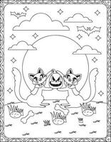 Halloween Färbung Seiten, Halloween Katze Färbung Seiten zum Kinder, Halloween Illustration, Halloween Vektor, schwarz und Weiss, Katze Illustration vektor