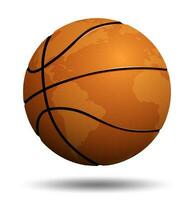 realistisch Sport Ball zum Basketball mit Kontinente von Planet auf Weiß Hintergrund. Mannschaft Sport. isoliert Vektor