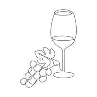 Wein Glas mit Traube gezeichnet im einer kontinuierlich Linie. einer Linie Zeichnung, Minimalismus. Vektor Illustration.