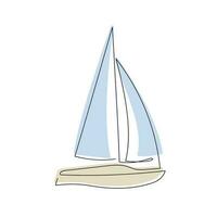 segling Yacht dragen i ett kontinuerlig linje i Färg. ett linje teckning, minimalism. vektor illustration.