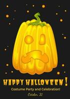 halloween fest affisch med pumpa lykta, vektor firande baner, hälsning, inbjudan med halloween Semester på en svart bakgrund.