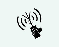 handhållen satellit radio kommunikation walkie prat signal svart vit silhuett tecken symbol ikon grafisk ClipArt konstverk illustration piktogram vektor