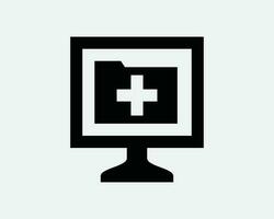 elektronisch Gesundheit Aufzeichnung Symbol. medizinisch geduldig Information Datei Mappe Bericht Computer Bildschirm Zeichen Symbol Kunstwerk Grafik Illustration Clip Art Vektor