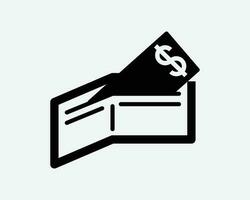 Brieftasche mit Kasse Symbol. Geld Finanzen Papier Währung falten gefaltet Geldbörse Banknoten Zahlen Zeichen Symbol schwarz Kunstwerk Grafik Illustration Clip Art eps Vektor