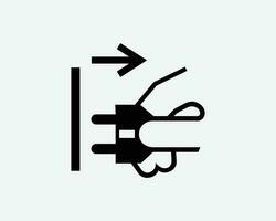 ziehen aus Ziehen Sie den Stecker heraus elektrisch Mauer Stecker Steckdose trennen schwarz Weiß Silhouette Zeichen Symbol Symbol Clip Art Grafik Kunstwerk Piktogramm Illustration Vektor