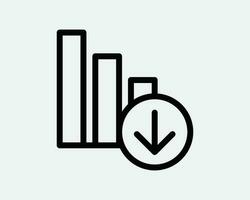 bar Diagram Graf ner pil linje ikon. minska i värde avskrivning nedåt trend linjär tecken. förlust minska misslyckas symbol. vektor grafisk illustration ClipArt