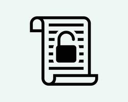 låsa upp skrolla dokumentera ikon. säkerhet hemlighet öppen tillgång Lösenord Integritet säker text tecken symbol svart konstverk grafisk illustration ClipArt eps vektor