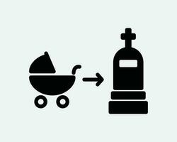 Geburt zu Tod Symbol. geboren sterben Wagen Kinderwagen Kinderwagen Grab Grabstein Leben Zyklus Prozess jung zu alt. schwarz Weiß Zeichen Symbol Clip Art eps Vektor