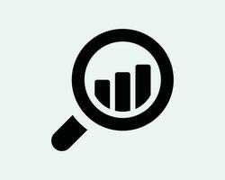 marknadsföra forskning ikon. bar Diagram analys Sök förstorande glas statistisk marknadsföra data. svart vit tecken symbol konstverk grafisk ClipArt eps vektor