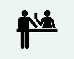 biljett disken ikon. reception service resa kontor skrivbord person registrering bokning tecken symbol konstverk grafisk illustration ClipArt vektor