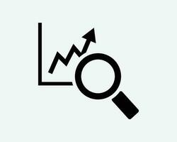 Diagram analys ikon. statistik företag finansiera forskning tillväxt försäljning förstora glas tecken symbol svart konstverk grafisk illustration ClipArt eps vektor