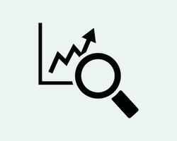 marknadsföra analys ikon. stock Diagram Graf Sök forskning företag finansiera förstorande glas. svart vit tecken symbol konstverk grafisk ClipArt eps vektor