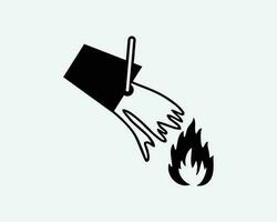 löschen Feuer Wasser Eimer Eimer stellen aus begießen Flammen schwarz Weiß Silhouette Symbol Symbol Zeichen Grafik Clip Art Kunstwerk Illustration Piktogramm Vektor