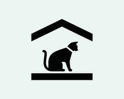 Innen- Katze Symbol. katzenartig Kätzchen Tier Schutz Annahme Center Haustier Einsteigen Pflege Haus Kabine Hütte Zeichen Symbol Vektor Grafik Illustration Clip Art Cricut