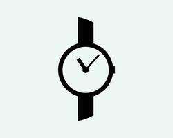Uhr Symbol Handgelenk Armbanduhr Zeit tragbar Gerät Uhr schwarz Weiß Silhouette Symbol Symbol Zeichen Grafik Clip Art Kunstwerk Illustration Piktogramm Vektor