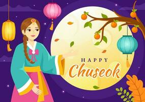 glücklich Chuseok Tag Vektor Illustration von Koreanisch das Erntedankfest Veranstaltung mit Ernte Festival feiern auf Herbst Nacht Hintergrund Hand gezeichnet Vorlagen