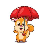 süß Eichhörnchen halten Regenschirm Karikatur Vektor Illustration.