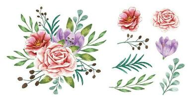 Blumen- Rand Strauß mit isoliert Blumen und Blätter Aquarell Gemälde Vektor Design