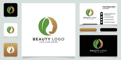 skönhet logotyp med kvinna stil och företag kort design mall premie vektor