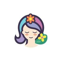 Vektor von ein Frau mit ein Blume im ihr Haar gegen ein eben Hintergrund
