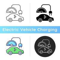 nivå 1 laddarikon. långsammaste sättet att ladda batteriet i elektroniska fordon. långvarig laddstation. ekologisk transport. linjära svart och rgb färgstilar. isolerade vektorillustrationer vektor