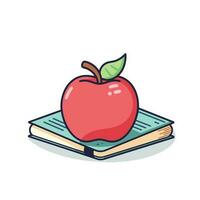 Vektor von ein Apfel Sitzung auf oben von ein Buch im ein eben legen Stil Fotografie