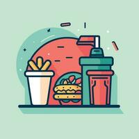 Vektor von ein ikonisch schnell Essen Mahlzeit mit ein Burger und ein Shaker