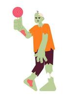 Zombie Halloween Party eben Konzept Vektor Stelle Illustration. helloween Monster- Kostüm 2d Karikatur Charakter auf Weiß zum Netz ui Design. Lutscher halten isoliert editierbar kreativ Held Bild