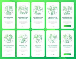 Schulmahlzeit Onboarding mobiler App-Seitenbildschirm mit Konzepten. Schulnahrung für Schüler Walkthrough 5 Schritte grafische Anweisungen. ui, ux, gui-Vektorvorlage mit linearen Farbillustrationen vektor