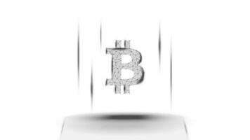 bitcoin BTC tecken symbol ovan de piedestal på vit bakgrund. kryptovaluta logotyp ikon. vektor illustration för hemsida eller baner.