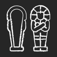 ägyptischer Sarkophag Kreide weißes Symbol auf schwarzem Hintergrund. ewige Wohnung für den Verstorbenen. Sarg mit Hieroglyphen beschriftet. Grab mit Grabbeigaben. isolierte vektortafelillustration vektor