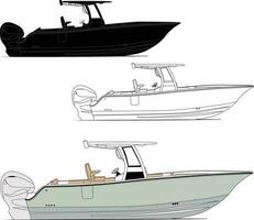 Vektor, Linie Kunst und Farbe Bild von Angeln Boot auf ein Weiß Hintergrund. vektor