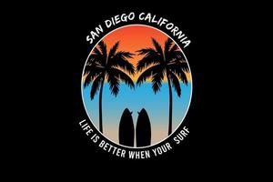 San Diego Kalifornien ist besser, wenn deine Surffarbe orange blau und hellbraun ist vektor