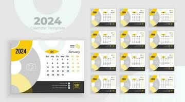 minimalistisch Schreibtisch Kalender 2024 Vorlage, Planer, Geschäft Vorlage Vektor. Woche Start auf Sonntag vektor