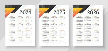 kalender 2024, kalender 2024 och kalender 2026 vecka Start söndag företags- design planerare mall. vägg kalender i en minimalistisk stil vektor