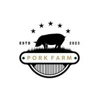 Schwein Logo, gegrillt Schweinefleisch Schwein einfach rustikal Briefmarke, Vieh das Vieh Vektor, Grill Grill Emblem Abzeichen Jahrgang Design Inspiration vektor