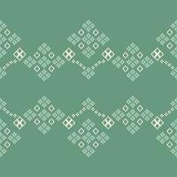 ethnisch geometrisch Stoff Muster Kreuz Stich.ikat Stickerei ethnisch orientalisch Pixel Muster Grün grau Hintergrund. abstrakt, vektor, illustration. Textur, Kleidung, Rahmen, Dekoration, Motive, Seide Hintergrund. vektor