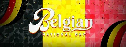 Belgier National Tag Gruß Banner. Belgier Flagge Bänder und Belgien Flagge farbig Konfetti. geometrisch Belgien Flagge abstrakt Hintergrund Design. Vektor Illustration. eps 10.