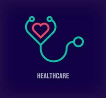 kreativ Stethoskop und Herz Logo. einzigartig Farbe Übergänge. einzigartig medizinisch Zeichen Logo Vorlage. Vektor